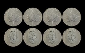 Elizabeth II Canada Maple Leaf 1 oz Fine Silver ( 9999 ) ( 5 ) Five Dollar Coins.