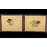 Pair of Bessie Pease Gutman Limited Edition Litho Coloured Prints of sleeping babies, titled 'A