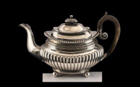 Silver Plate Teapot, demi flute with gadrooned edge.