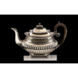 Silver Plate Teapot, demi flute with gadrooned edge.