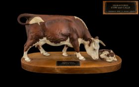 Beswick - Good Quality Hand Painted Animarl Figure ' Connoisseur Series ' Hereford Cow and Calf '