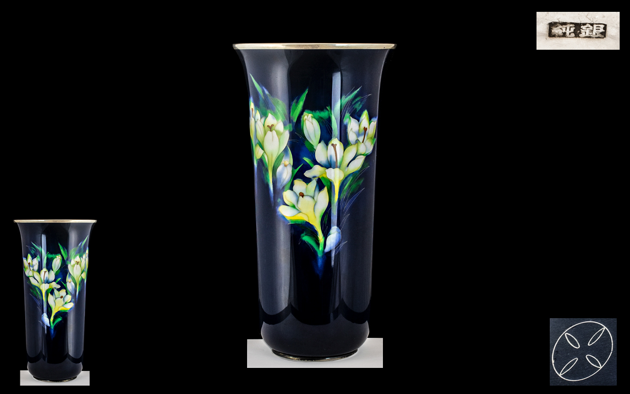 Ando-Jubei Company (fl 1876-1953) Fine Enamelled Trumpet Shaped Vase of Large Size and Exhibition