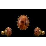 14ct Gold - Attractive Single Stone Cabouchon Cut Agate Set Ring.