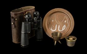 Two Brass Trench Art items, one inscribed "YPRES" and a copper Islamic plate.