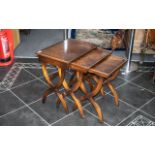 Reproduction Mahogany Nest Of Three Tables In The Georgian Style, Shaped Stretcher Side Supports,
