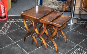 Reproduction Mahogany Nest Of Three Tables In The Georgian Style, Shaped Stretcher Side Supports,