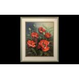 Watercolour by June Peel, dated 1992, 'Poppies', signed and dated, measures 20" x 17",