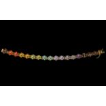 Multi Gemstone Floral Line Bracelet, 15cts of Fire Opal, Peridot, Tanzanite, Apatite, Amethyst,