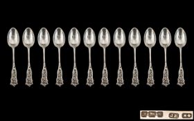 Art Nouveau Exquisite Set of 12 Sterling Silver Teaspoons with styalised Art Nouveau handles.