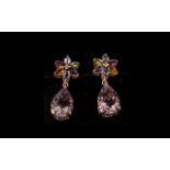 Multi Gem and Rose de France Amethyst Drop Earrings,