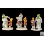 Coalport Collection of Hand Painted First Edition Bone China ' Snowman ' Figures ( 3 ) In Total.