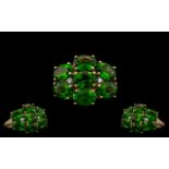 9ct Gold Attractive Emerald and Diamond Set Cluster Ring. Full Hallmark for 9.375.