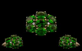 9ct Gold Attractive Emerald and Diamond Set Cluster Ring. Full Hallmark for 9.375.