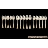 Edwardian Period - A Set of Six Sterling Silver Old English Pattern Tea Spoons.