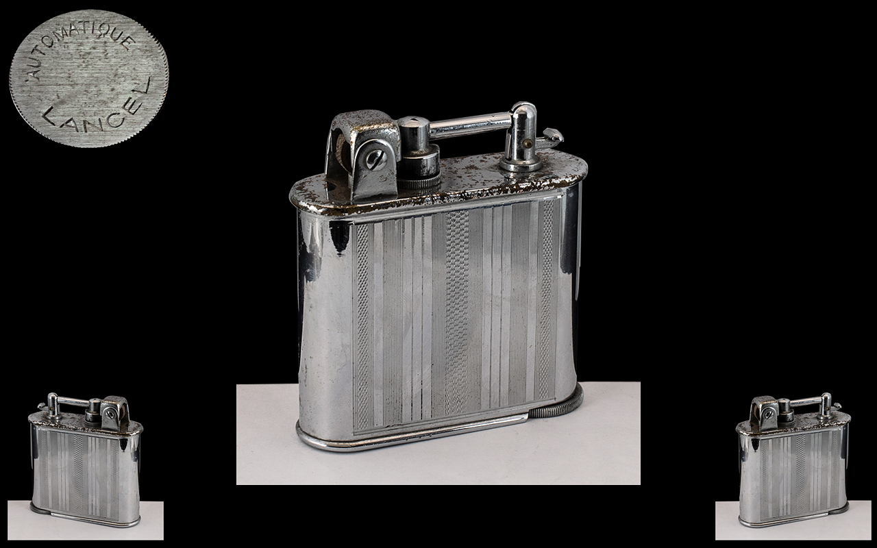 Jumo Art Deco Chrome 'Lancel Automatique' Petrol Cigarette Lighter, c1922,