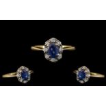 Antique Period - Attractive 18ct Gold Sapphire and Diamond Set Ring - Flower head Setting.