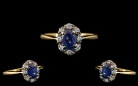 Antique Period - Attractive 18ct Gold Sapphire and Diamond Set Ring - Flower head Setting.