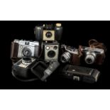 Box of Vintage Cameras, various makes, including Ilford Sportsman, Kodak Brownie 127, Halina,