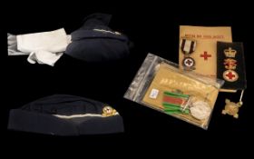 WW2 British Nurse Uniform incl navy blue serge cape with scarlet lining, documentation, hat,