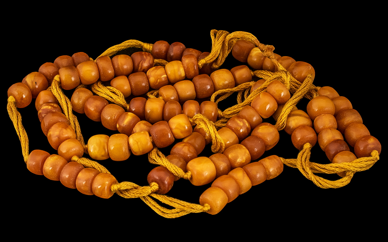 Antique Period Superb Quality Butterscotch Amber ( Natural ) Necklace ( 89 ) Beads In Total. - Image 2 of 2