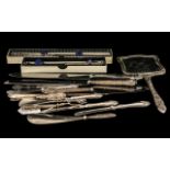 Miscellaneous Collection of Seventeen Silver Hilted Items comprising 3 large bread knives,