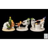 Coalport Hand Painted Ltd Edition Trio Bone China Snowman Figures ( 3 ) All with Boxes and