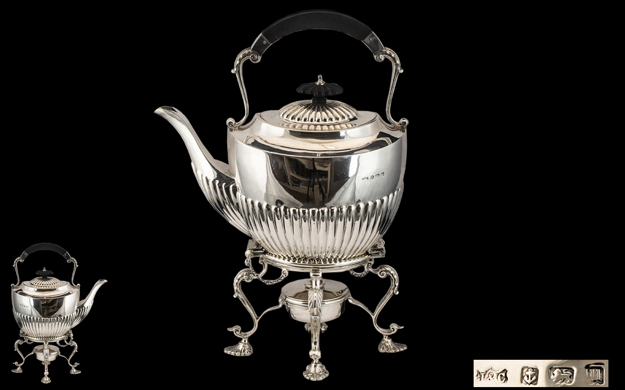 Superb Quality Early 20th Century SterlingSilver Spirit Kettle & Stand of excellent proportions and