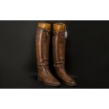 Gents Attire To include a Pair of Antique Leather Riding Boots with wooden lasts,