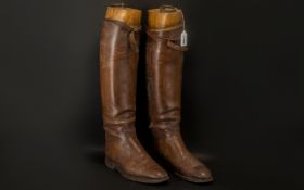 Gents Attire To include a Pair of Antique Leather Riding Boots with wooden lasts,