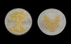 United States of America Liberty Silver Dollar with 24ct Gold Plating - Date 2007.