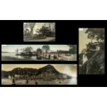 Set of Four Chinese Pictures framed and printed in coloured inks on silk. Depicts Hong Kong harbour,