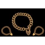 Edwardian Period - Attractive and Superb 9ct Gold Curb Bracelet with Texture and Plain Decoration