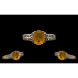 Ladies Attractive 9ct Gold Fire Opal and Diamond Set Ring.