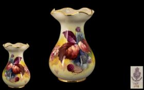 Royal Worcester Signed and Hand Painted Vase ' Fallen Fruits ' Raspberries and Blueberries,