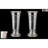 A Fine Pair of Top Quality and Heavy Solid SIlver Vases of Unusual Form / Design. Makers Mark for