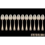 Antique Period - Collection of ( 11 ) Eleven Matched Sterling Silver Dessert Spoons.
