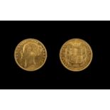 Queen Victoria 22ct Gold Young Head - Shield Back Full Sovereign - Date 1869. London Mint, Die No 4.