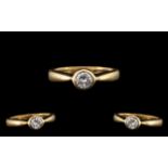 18ct Yellow Gold - Attractive Pave Set Single Stone Diamond Ring. Full Hallmark for London 1994. The