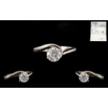 A Contemporary 18ct White Gold Superb Quality Single Stone Diamond Set Ring. Comes with An