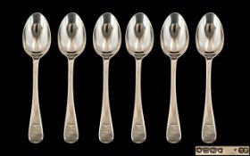 Victorian Period Set of Six Sterling Silver Old English Pattern Teaspoons. Hallmark London 1868.