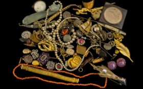 A Mixed Lot Of Antique Costume Jewellery And Other Items - Comprising,