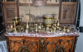 Box of Miscellaneous Brassware Items and fireside ornaments