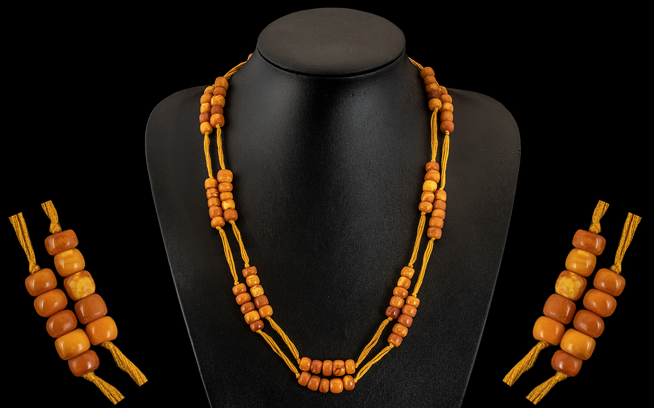 Antique Period Superb Quality Butterscotch Amber ( Natural ) Necklace ( 89 ) Beads In Total.