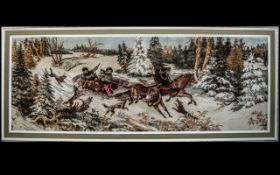 Extra Large Tapestry depicting a winter scene with a horse drawn sleigh and dogs,