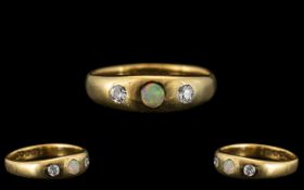 Scottish 19th Century Attractive 18ct Gold 3 Stone Diamond and Opal Set Ring.