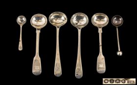 A Small Collection of Georgian and Victorian Small Silver Mustard Ladles and Salt Spoons ( 6 ) Six