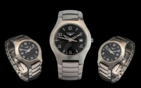 Longines - Gents Opposition Date-Just Steel Bracelet Watch with Black Dial and Concealed Clasp.