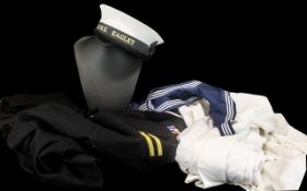 Royal Navy Uniforms - Cold Weather and Tropical incl hat with HMS Eaglet ribbon, with rank,