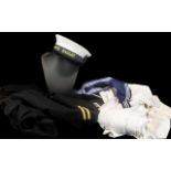 Royal Navy Uniforms - Cold Weather and Tropical incl hat with HMS Eaglet ribbon, with rank,