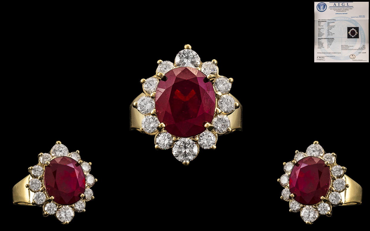 Stunning Exquisite 14ct Yellow Gold Ruby and Diamond Set Ring,